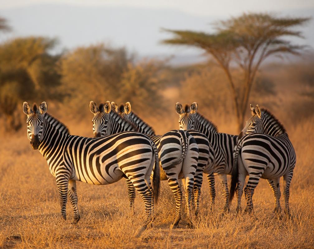 A herd of zebras grazing on the Samburu plains
